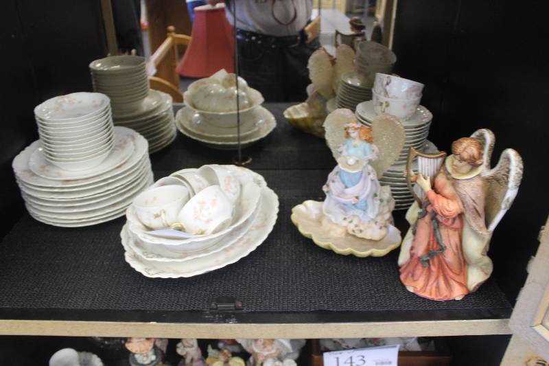 lot 142 image: Shelf Lot Including Vintage Haviland China Dinner Set - Including Plates, Cups, Saucers AND Porcelain Table Decorations