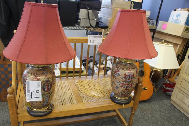 lot 146 image: Lot of (2) Hand Painted Table Lamps