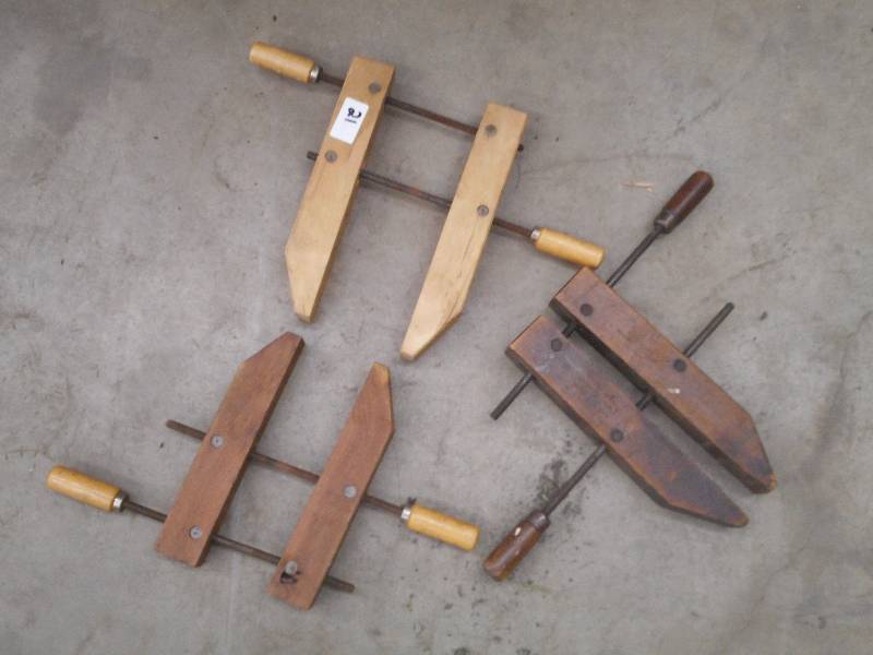 lot 21 image: (3) Large Wooden Clamps ...