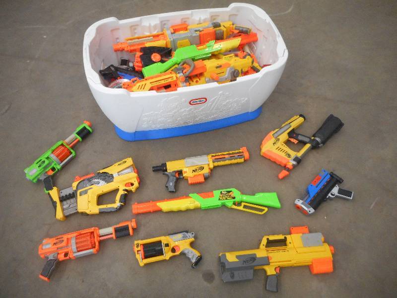 lot 62 image: 4ft Tote Full Of Assorted Nerf Guns...