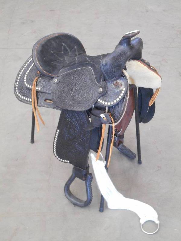 lot 87 image: 16 Black Leather Saddle With Toole...
