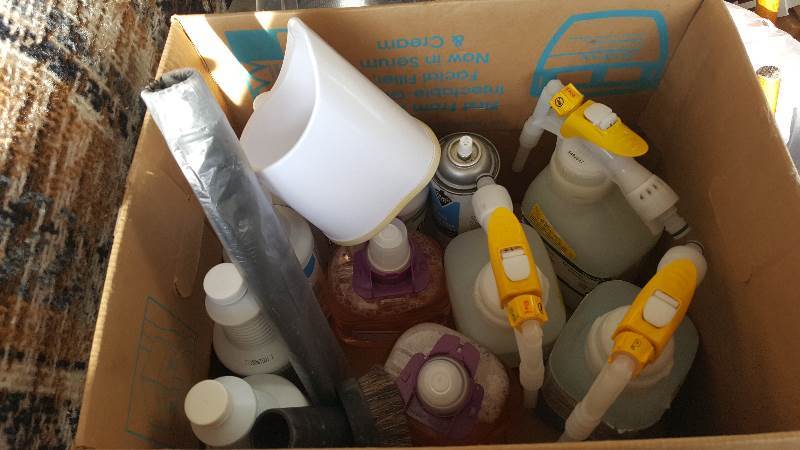 Lot of 8 bottles of chemicals and misc.