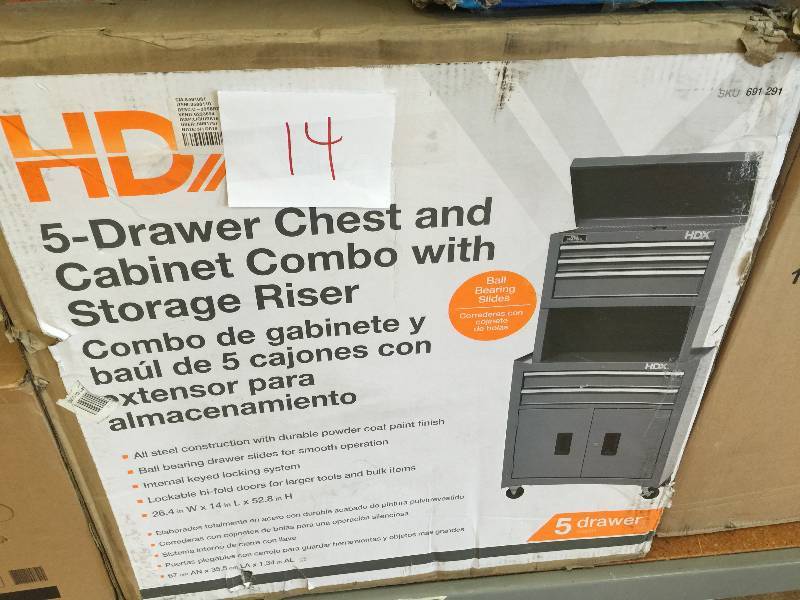 lot 14 image: HDX 26 in. 5-Drawer Tool Chest and Cabinet Combo with Riser New