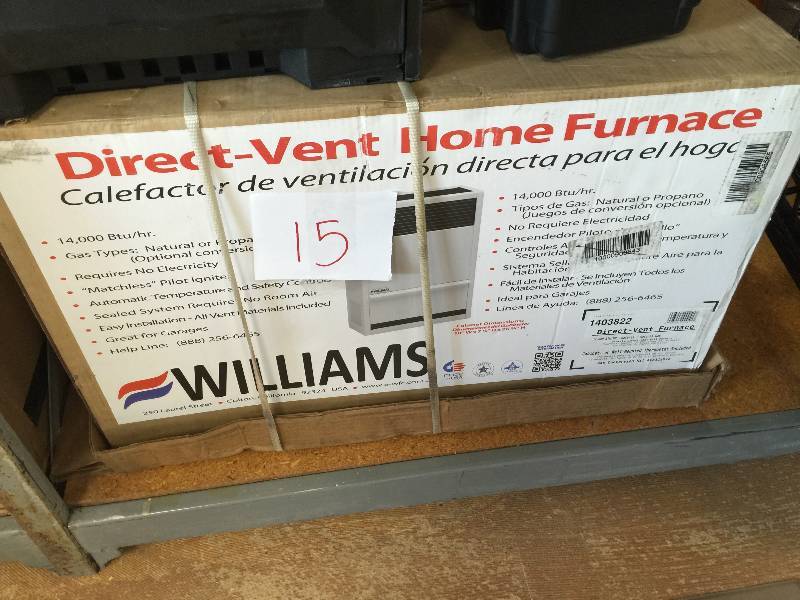 lot 15 image: Willians 14,000 BTUHr Direct-Vent Furnace Natural Gas Heater with Wall or Cabinet-Mounted Thermostat New