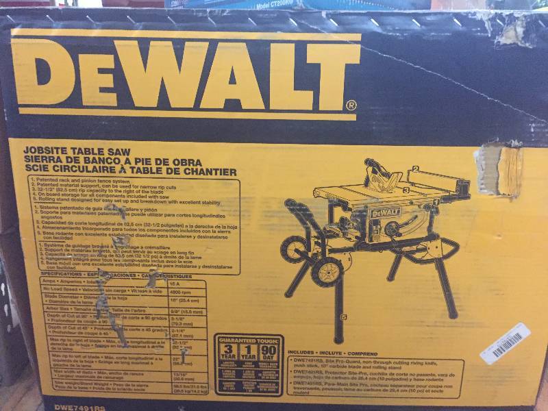 lot 41 image: Dewalt 15 Amp 10 in. Job Site Table Saw with Rolling Stand NEW Model # DWE7491RS