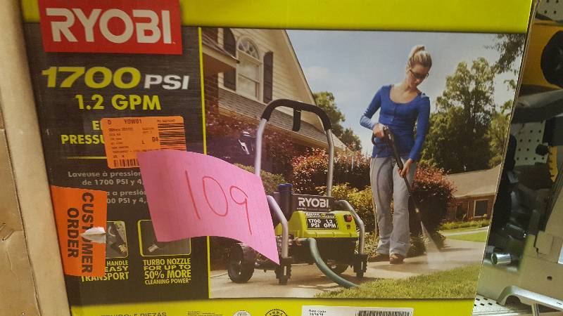 lot 109 image: Ryobi 1700 PSI 1.2 GPM Preassure Washer New
