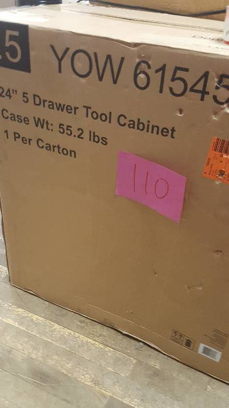 lot 110 image: Stanley 24 in. W 5-Drawer Tool Cabinet, Black