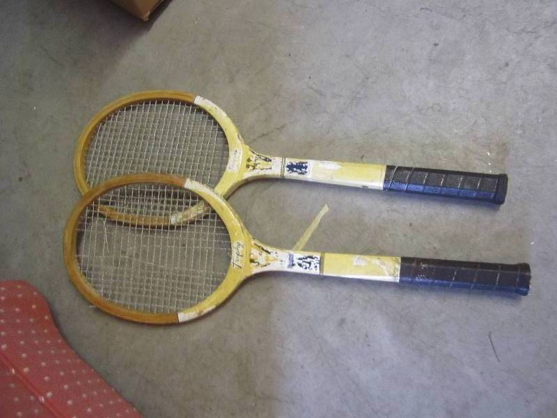 lot 129 image: 2 vintage tennis rackets ...