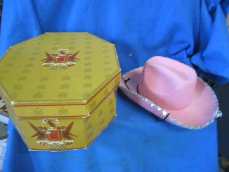 lot 5 image: Pink cowgirl hat in vintage hat box...