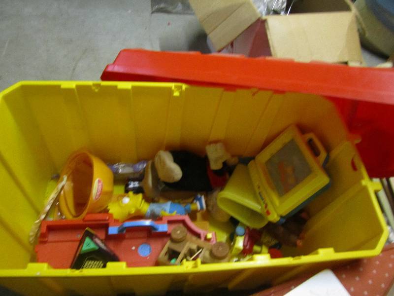 lot 31 image: yellow and red bin of vintage toys ...