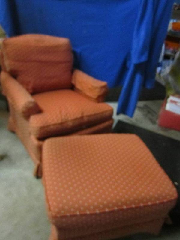 lot 34 image: small orange sofa chair and foot re...