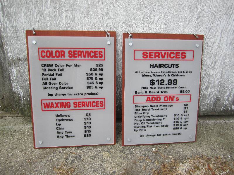 lot 265 image: 2 signs, frosted glass on stained w...