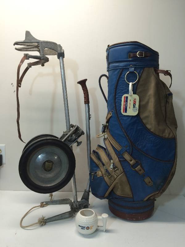Vintage Golf Pull Cart And Bag