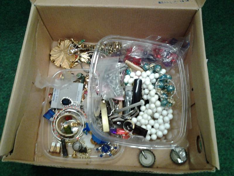 Box Of Misc. Jewelry Parts, Single Earrings, Beads