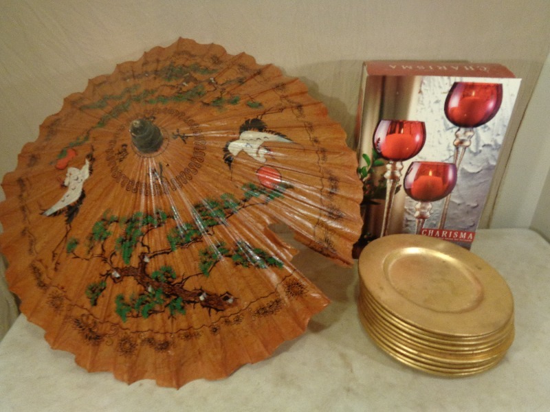 3 Candle Holders, Umbrella, and More