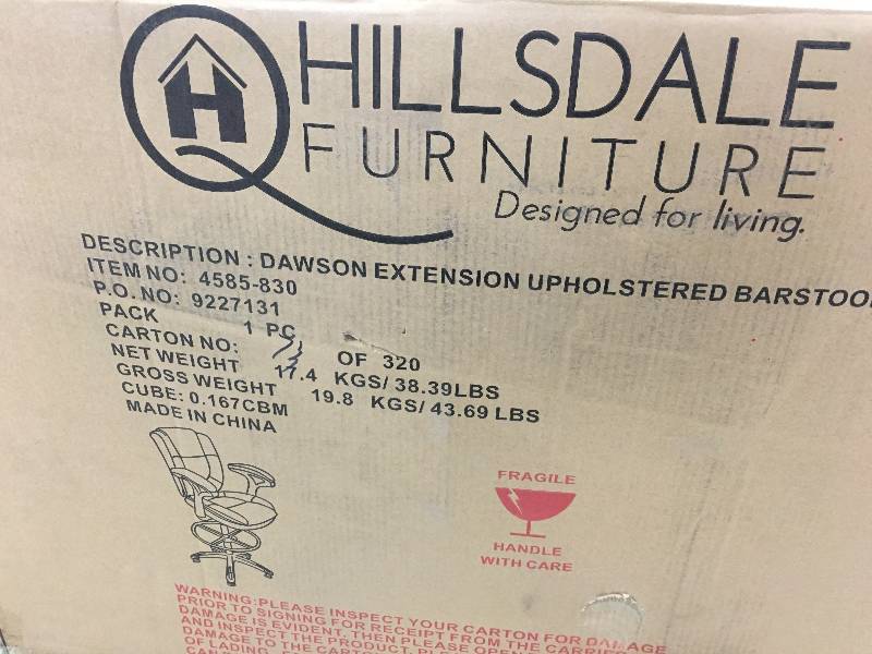 lot 79 image: Hillsdale Dawson Upholstered Adjustable Back Stool - Black Vinyl retail $279
