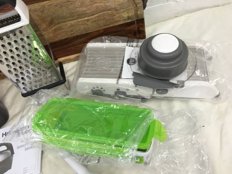 lot 155 image: cheese grater,cutting board slicers and hamilton beach mixer