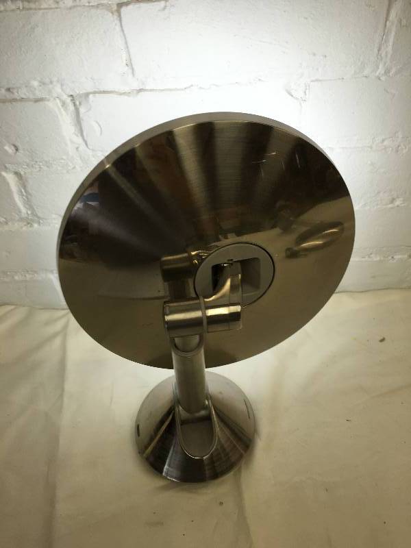 lot 345 image: simplehuman 8 inch Wall Mount Mirror - rechargeable Sensor-Activated Lighted Vanity Mirror, 5x Magnification  retail $171
