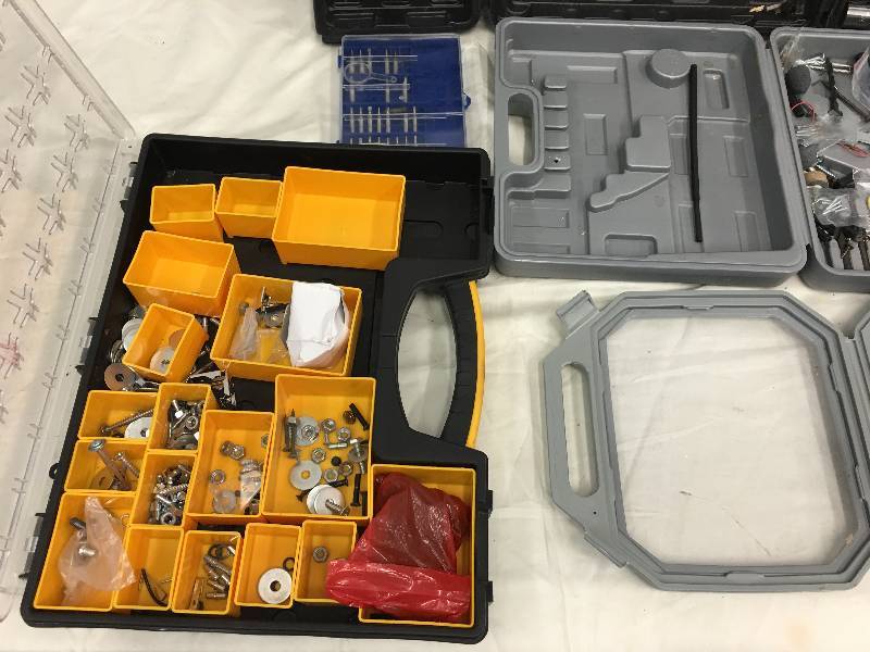 lot 349 image: tool boxes,bolt sorter and two drills