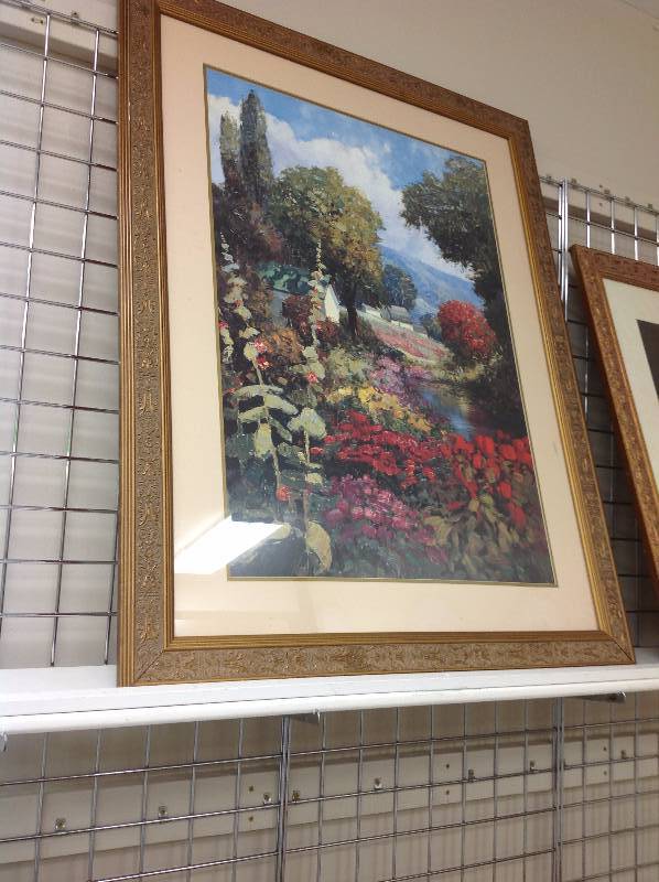 lot 17 image: Decorative print wall hanging - flowering countryside