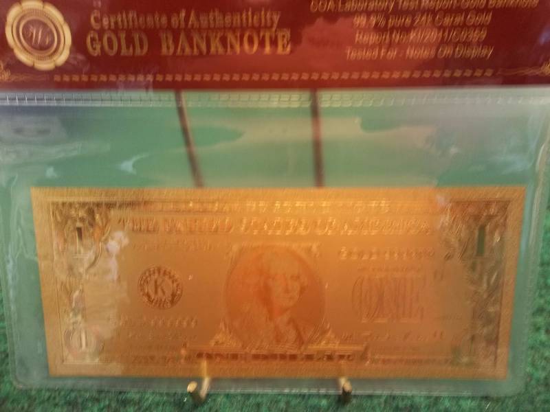 $1 24K Gold Plated Certificate With COA ( No Guarantee Of Quality Or Quantity)
