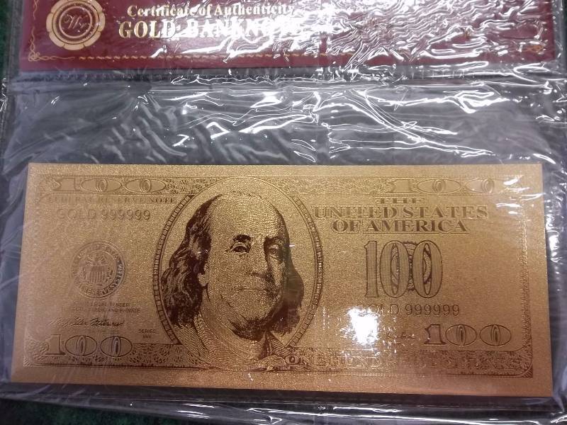 $100 24K Gold Plated Certificate With COA ( No Guarantee Of Quality Or Quantity)