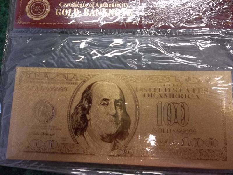 $100 24K Gold Plated Certificate With COA ( No Guarantee Of Quality Or Quantity)