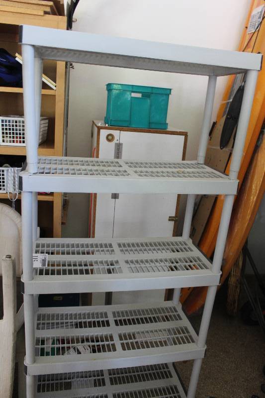 lot 115 image: Lot of (2) 4-Shelf Plastic Storage Rack