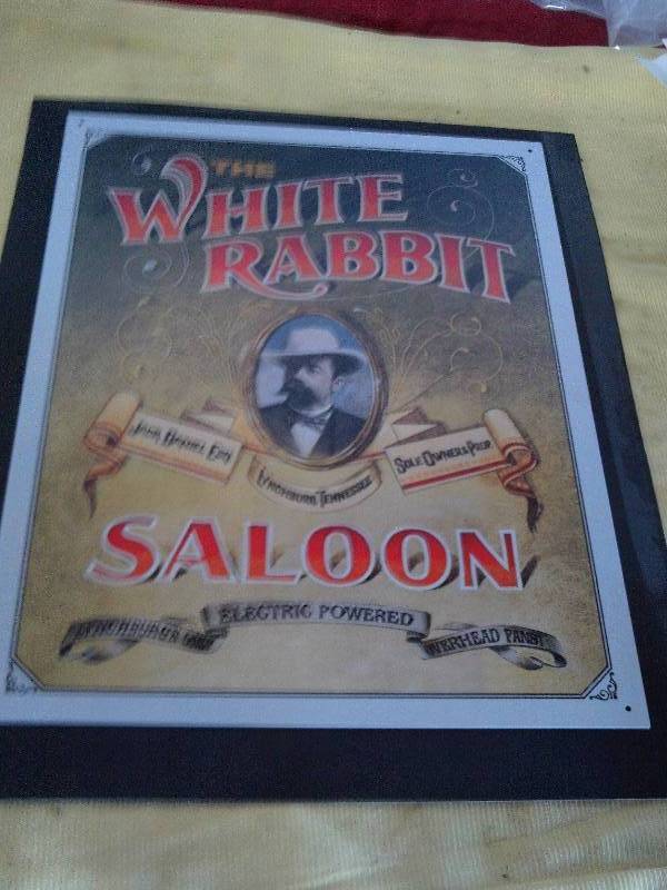 COLLECTIBLE WHITE RABBIT SALOON SIGN