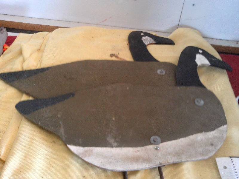 2 wood goose yard ornaments