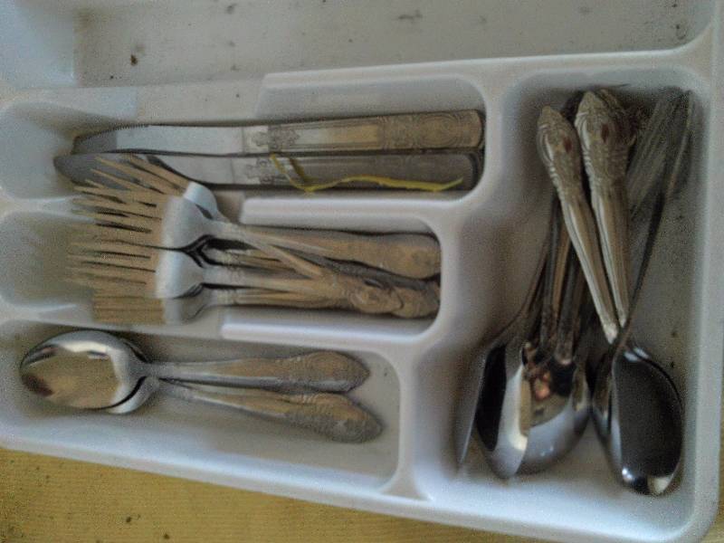 silver ware tray and flat ware