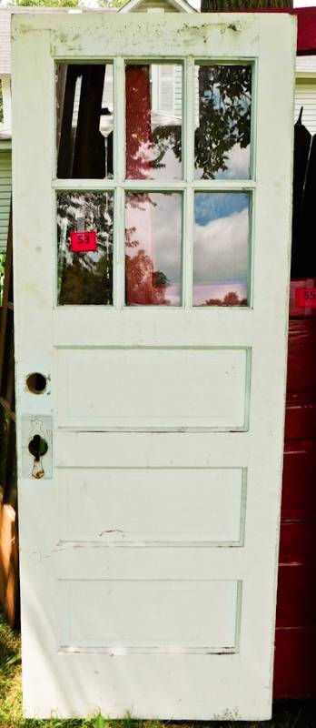 lot 53 image: vintage white door with six panes and 5 panes of glass