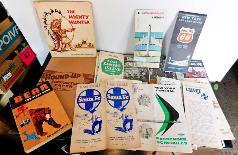 lot 67 image: paper ephemera, cub scout book, maps, train schedules and more