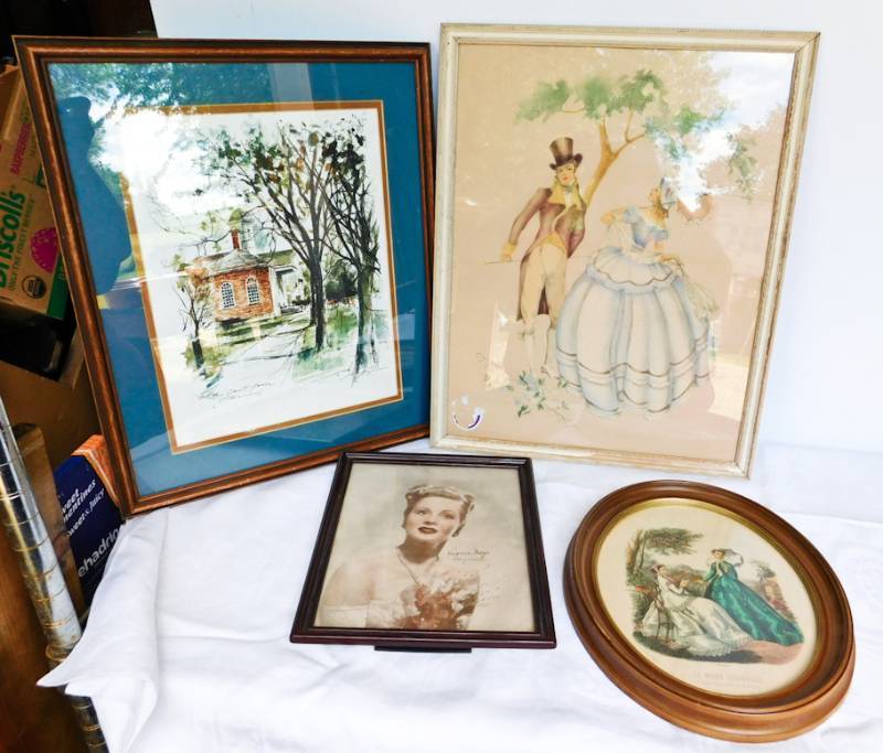 lot 90 image: 4 vintage framed items please see all the photos