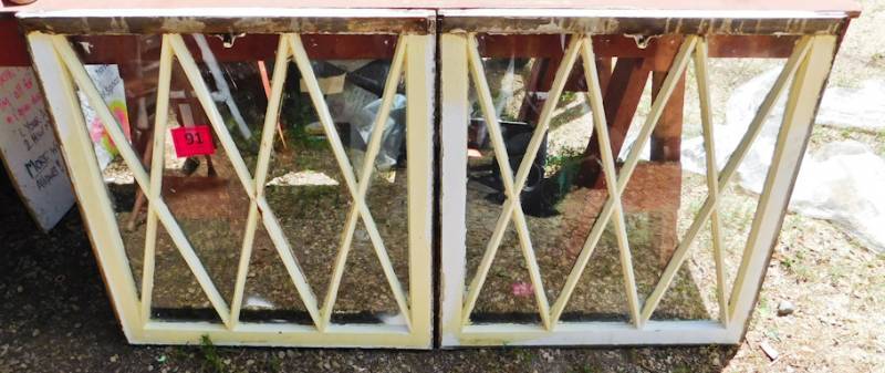lot 91 image: 2 matching vintage diamond patterned windows