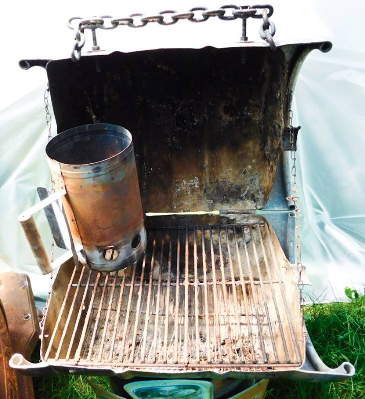 lot 98 image: 2 miller beer kegs fashioned into a charcoal grill