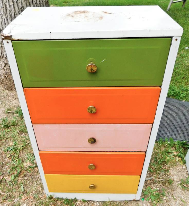 lot 134 image: metal set of drawers multicolored drawers