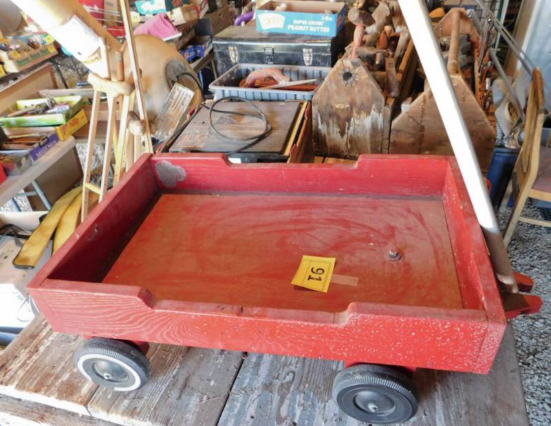 lot 91 image: little red wooden wagon looks good