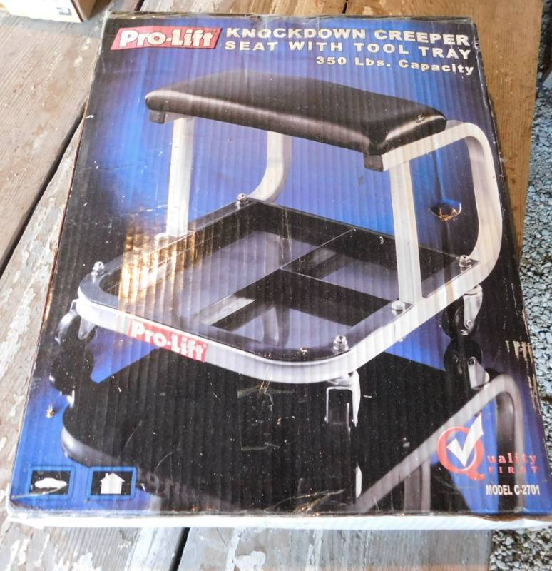 lot 94 image: prolife knockdown creeper seat with tool tray 350LB limit NIB