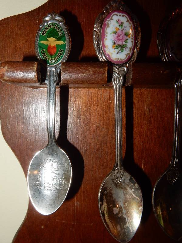 Wood Collectible display and spoons as pictured.. See the closeups