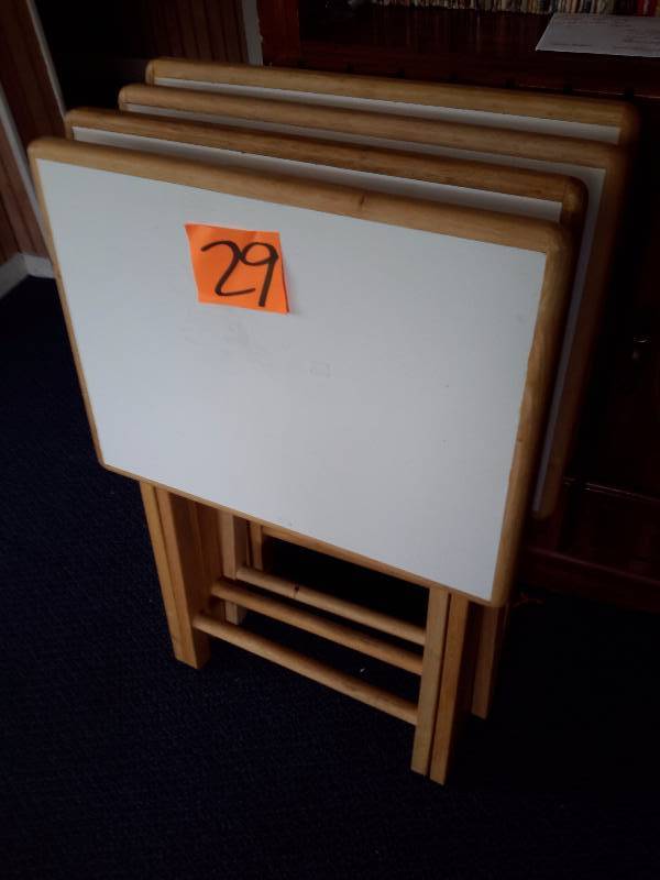 4 TV Trays.  Solid Wood with laminate tops.. Need cleaning