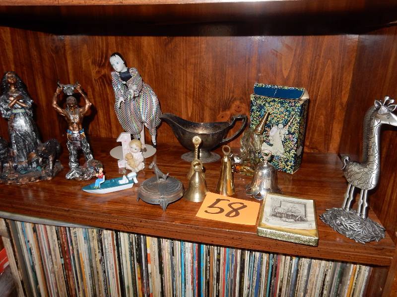 Misc. Metal and Silver Plate statues and service items. 2 American Frontier Edition Statues.