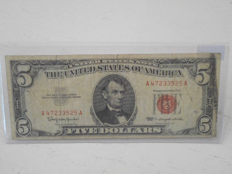 $5.00 Dollars, US Note Currency - 1...
