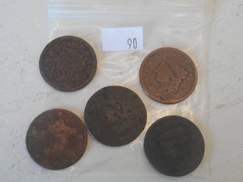 US Large Cent Coins - Qty. 5 - No D...