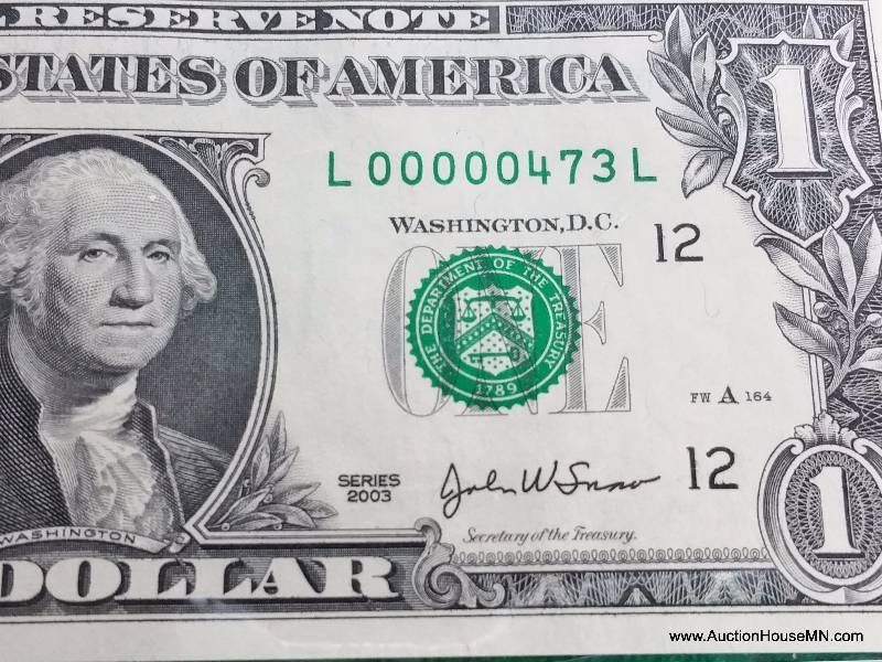 Crisp, Uncirculated LOW SERIAL 2003 Series $1