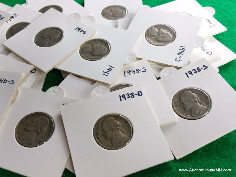 Big Pile of 1930s and 1940s Jefferson Nickels