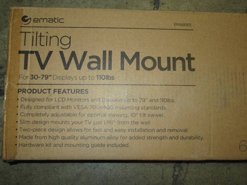 lot 445 image: Ematic Tilting TV Wall Mount Kit with HDMI Cable for 30 - 79 Displays