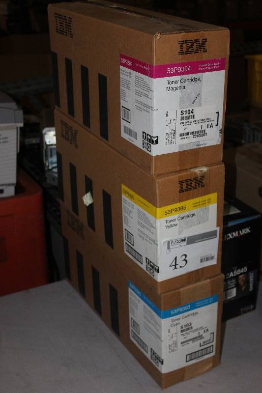 lot 43 image: Lot of (3) IBM Toner Cartridge Magenta,Yellow,Cyan