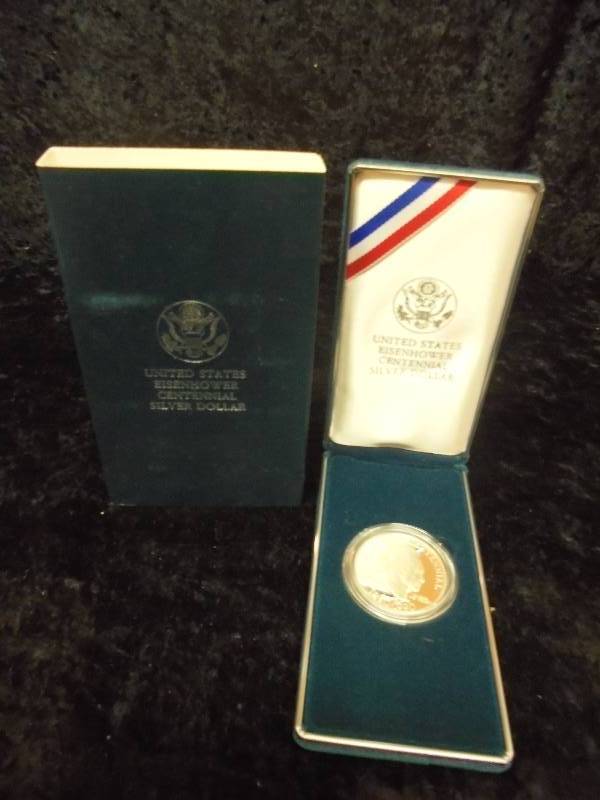 1990 US Eisenhower Centennial SILVER Dollar in Velvet Display