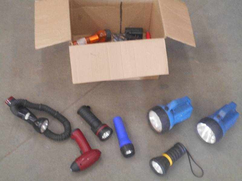 Box Of Assorted Flash Lights & Etc ...
